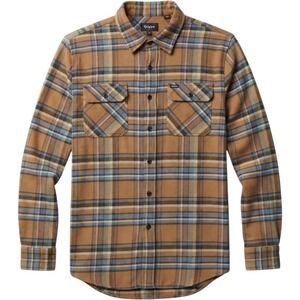 BRIXTON Men's Large LONG SLEEVE BUTTON DOWN FLANNEL BROWN YELLOW Workwear Chore